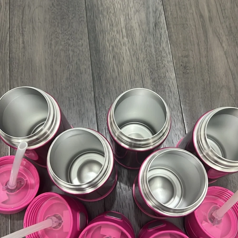 Bundle of thermos stainless steel insulated kids drinking cups with straws